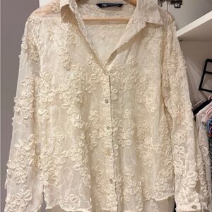 Zara Ivory Floral Embroidered Blouse